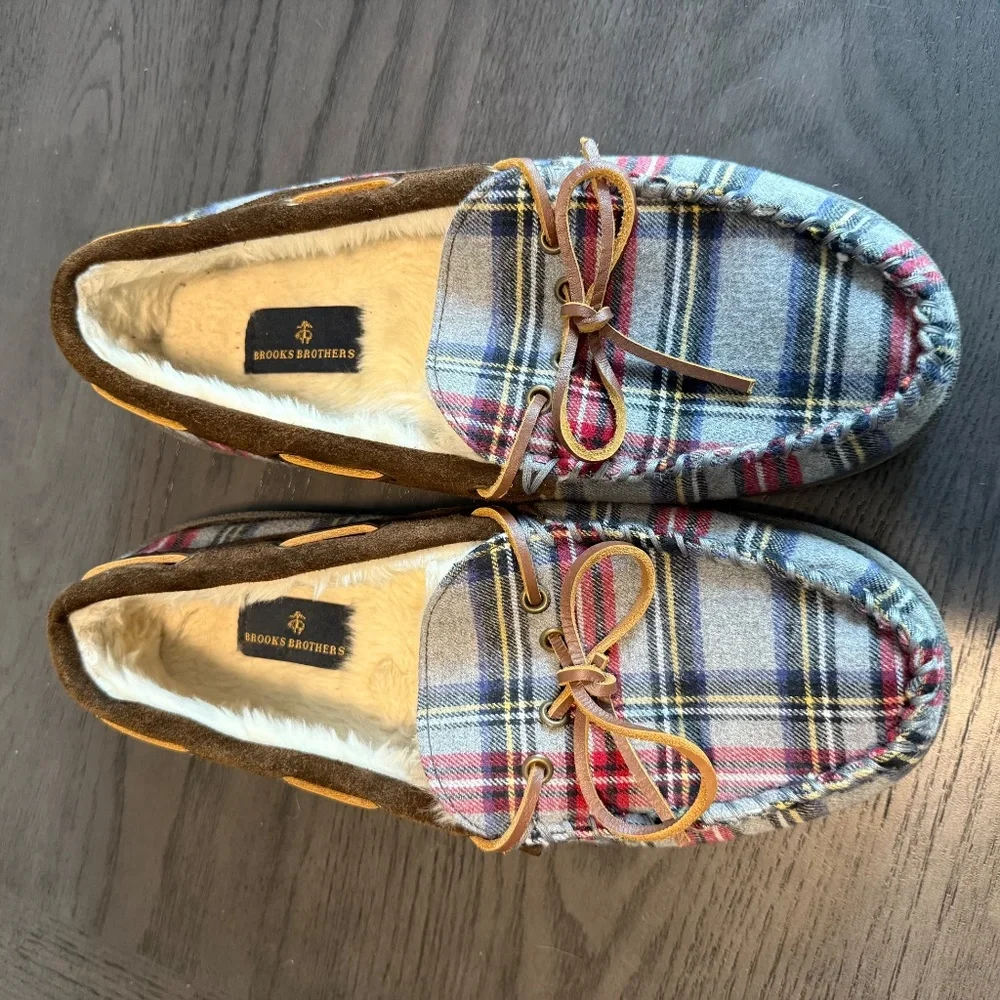 Brooks Brothers Men’s Moccasin Slip On Fleece Lined Plaid Size 11 M‎